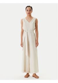 United Colors of Benetton - United Colors Of Benetton Kombinezon 4AGHDT00E Beżowy Wide Leg. Kolor: beżowy. Materiał: len #1