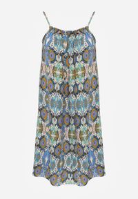 Renee - Niebiesko-Zielona Rozkloszowana Sukienka z Bawełny na Ramiączkach Tessadra. Okazja: na co dzień. Kolor: niebieski. Materiał: bawełna. Długość rękawa: na ramiączkach. Styl: casual #2