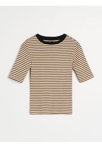 Sinsay - Bawełniana koszulka w paski - kremowy. Kolor: kremowy. Materiał: bawełna. Wzór: paski #1