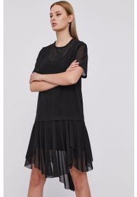 Diesel Sukienka kolor czarny mini oversize. Kolor: czarny. Długość rękawa: krótki rękaw. Typ sukienki: oversize. Długość: mini