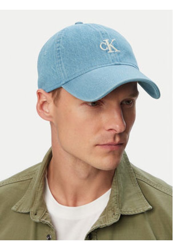 Calvin Klein Czapka z daszkiem Monogram Embroidery Denim Cap LV04G5003G Niebieski. Kolor: niebieski. Materiał: bawełna