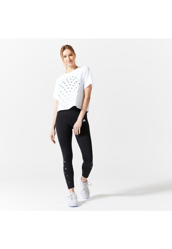 Koszulka fitness damska Adidas krótki rękaw. Materiał: materiał, skóra. Długość rękawa: krótki rękaw. Długość: krótkie. Sport: fitness