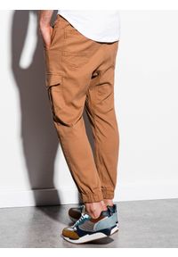 Ombre Clothing - Spodnie męskie joggery P886 - beżowe - XXL. Kolor: beżowy. Materiał: bawełna, elastan. Styl: klasyczny #6