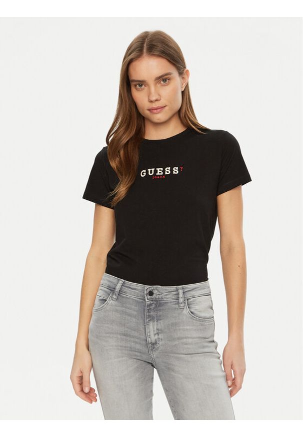 Guess Jeans T-Shirt W5RI54 J1314 Czarny Regular Fit. Kolor: czarny. Materiał: bawełna