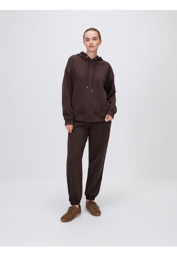 Reserved - Spodnie dresowe z przeszyciami - ciemnobrązowy. Kolor: brązowy. Materiał: dresówka