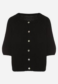 Born2be - Czarny Kardigan z Wełną z Rękawami Długości 3/4 Iffolara. Okazja: na co dzień. Kolor: czarny. Materiał: wełna. Styl: klasyczny, elegancki, casual #3