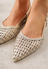 Renee - Złote Sandały z Plecioną Cholewką Triscan. Zapięcie: sprzączka. Kolor: złoty. Sezon: wiosna #9