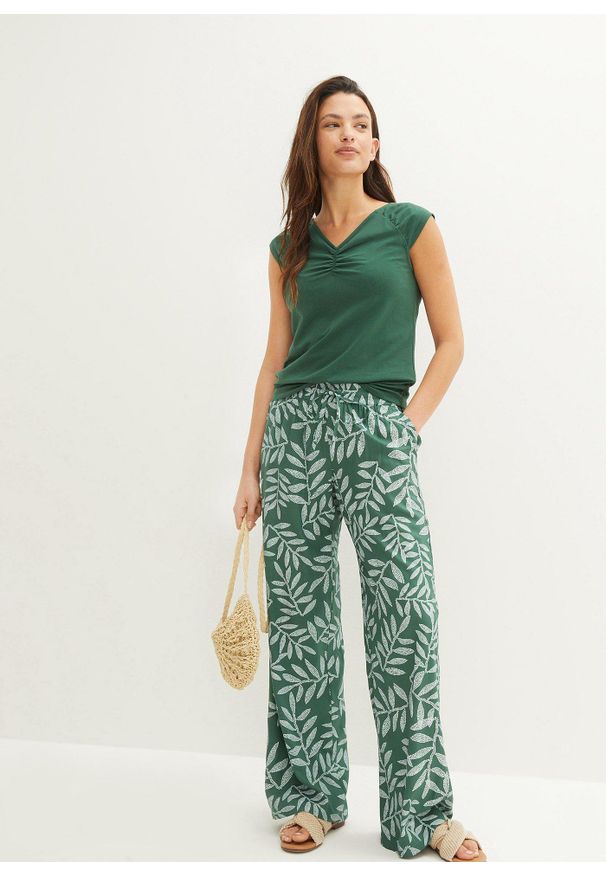 bonprix - Top shirtowy z dekoltem w serek. Typ kołnierza: dekolt w serek. Kolor: zielony