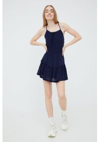 Superdry sukienka kolor granatowy mini rozkloszowana. Kolor: niebieski. Długość rękawa: na ramiączkach. Typ sukienki: rozkloszowane. Długość: mini #4