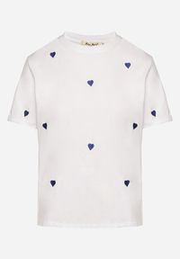Born2be - Biało-Niebieski T-shirt z Bawełny w Serca Kolavelle. Okazja: na co dzień, na spacer. Kolor: biały. Materiał: bawełna. Styl: klasyczny, casual #7