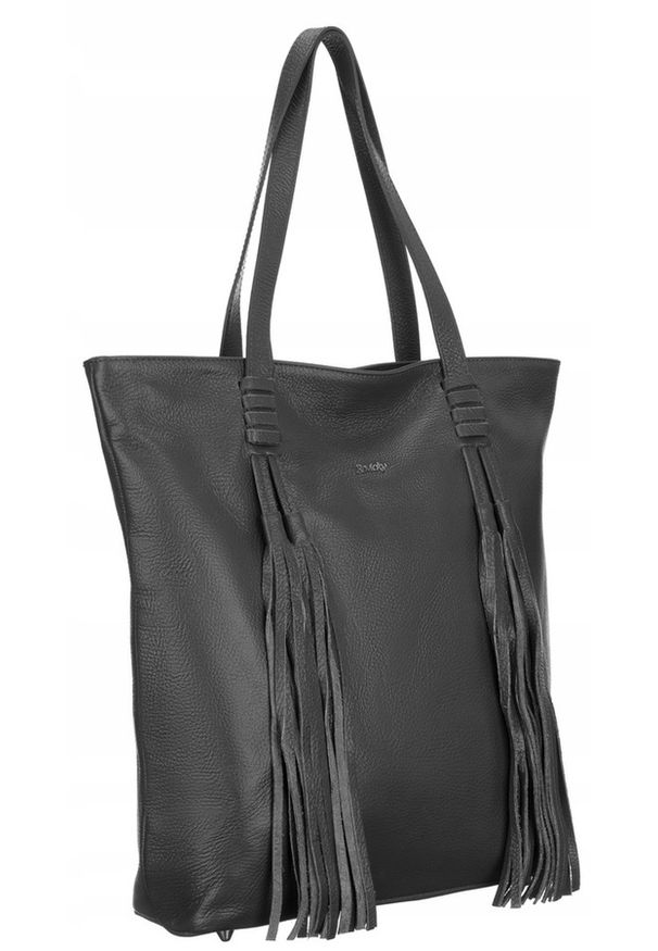 ROVICKY - Shopperka skórzana boho Rovicky TWR-164 szara. Kolor: szary. Dodatki: z frędzlami, z breloczkiem. Materiał: skórzane. Styl: boho