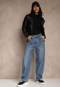 Renee - Niebieskie Jeansy High Waist z Szerokimi Nogawkami Fyserlia. Okazja: na co dzień. Stan: podwyższony. Kolekcja: plus size. Kolor: niebieski. Styl: klasyczny, casual #1