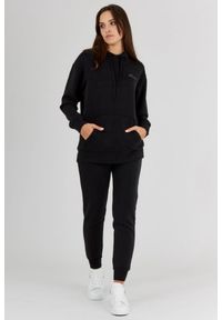 Guess - GUESS Czarna bluza damska ze srebrnym logo i kapturem, Rozmiar XS. Typ kołnierza: kaptur. Kolor: czarny. Wzór: aplikacja #3