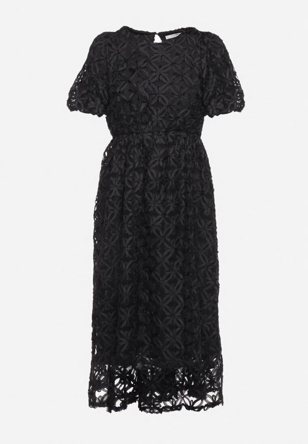 Born2be - Czarna Rozkloszowana Sukienka z Przeźroczystym Tiulem z Ozdobnym Wzorem Exbia. Typ kołnierza: dekolt w łódkę. Kolor: czarny. Materiał: tiul. Wzór: ażurowy. Styl: elegancki, klasyczny
