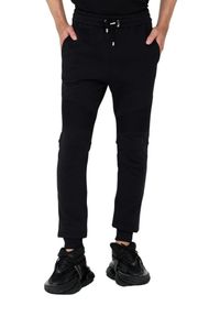 Balmain - BALMAIN Czarne męskie spodnie dresowe Ribbed Flock Sweatpants, Rozmiar L. Kolor: czarny. Materiał: dresówka #4