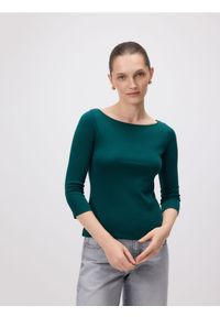 Reserved - Bawełniany longsleeve - morski. Kolor: morski. Materiał: bawełna. Długość rękawa: długi rękaw