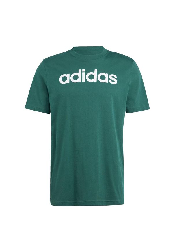 Adidas - Essentials Single Jersey Linear Embroidered Logo Tee. Kolor: zielony. Materiał: jersey