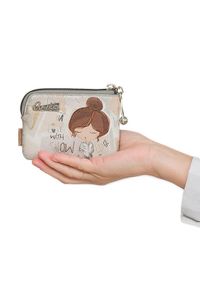 Portfel damski Anekke, z ozdobnym nadrukiem i metalowym logo zapinany na zamek błyskawiczny idealny na monety karty i drobne dokumenty kompaktowy for. Kolor: szary. Wzór: nadruk #1