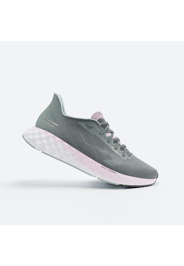 KIPRUN - Buty do biegania damskie Kiprun KS900 Light. Kolor: zielony, biały, wielokolorowy. Materiał: materiał. Szerokość cholewki: normalna. Wzór: geometria. Sport: fitness