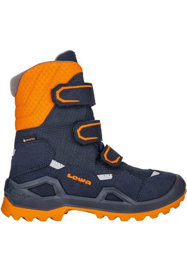 Buty trekkingowe dla dzieci Lowa Milo Evo Gtx Hi Jr. Zapięcie: rzepy. Kolor: niebieski. Materiał: materiał, syntetyk, tkanina. Szerokość cholewki: normalna