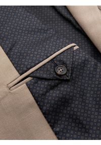 Ombre Clothing - Elegancka męska marynarka SLIM FIT z rayonem – beżowa V2 - Rozmiar: L. Kolor: beżowy. Materiał: tkanina, poliester, materiał. Wzór: ze splotem. Styl: elegancki #8