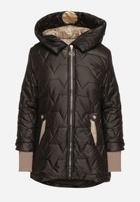 Born2be - Czarna Pikowana Kurtka z Kapturem i Rękawami ze Ściągaczami Melorisea. Okazja: do pracy, na spacer, na spotkanie biznesowe. Typ kołnierza: kaptur. Kolor: czarny. Materiał: dzianina, jeans. Styl: elegancki, biznesowy #6