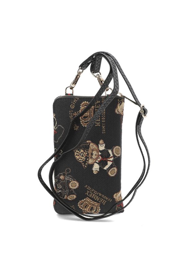 Czarny Portfel Damski Torebka Na Telefon Henney Bear London. Kolor: czarny. Wzór: kolorowy, aplikacja. Materiał: zdobione. Styl: casual, elegancki. Rodzaj torebki: na ramię