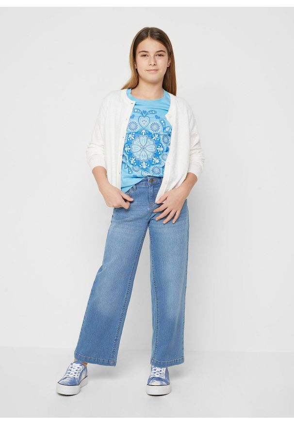 bonprix - T-shirt z czystej bawełny organicznej. Okazja: na co dzień. Kolor: niebieski. Materiał: bawełna. Długość rękawa: krótki rękaw. Długość: krótkie. Wzór: nadruk. Styl: casual