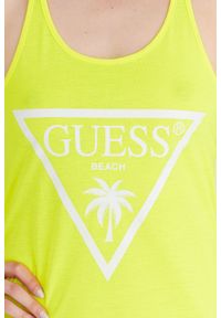 Guess - GUESS Żółta damska neonowa sukienka z trójkątnym logo na ramiączka, Rozmiar XS. Kolor: żółty. Materiał: poliester. Długość rękawa: na ramiączkach. Wzór: nadruk #5