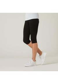 DOMYOS - Legginsy krótkie fitness damskie Domyos 500 slim. Kolor: czarny. Materiał: bawełna, elastan, materiał. Długość: krótkie. Sport: fitness #1