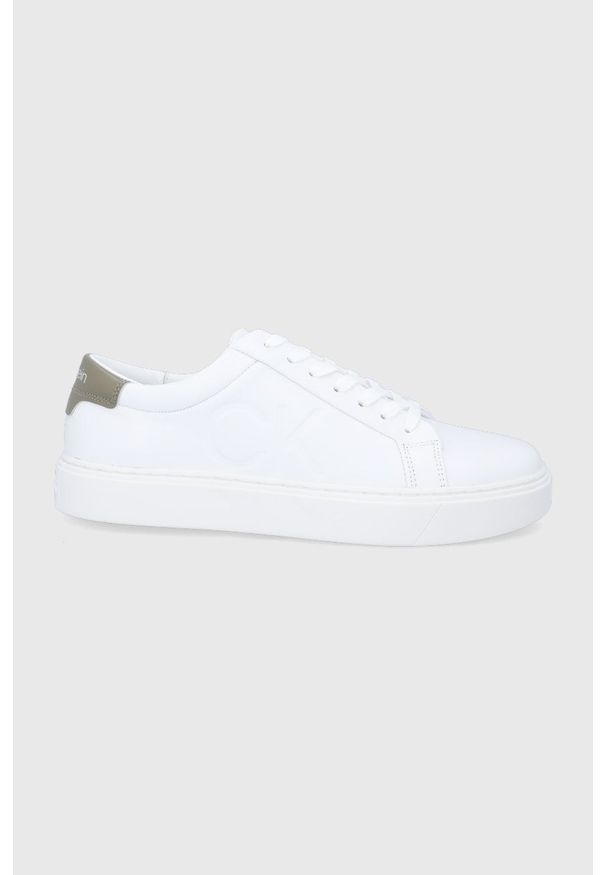 Calvin Klein buty skórzane kolor biały. Nosek buta: okrągły. Zapięcie: sznurówki. Kolor: biały. Materiał: skóra