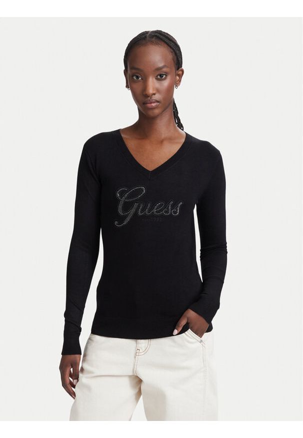 Guess Sweter W6YR29 Z0977 Czarny Regular Fit. Kolor: czarny. Materiał: wiskoza