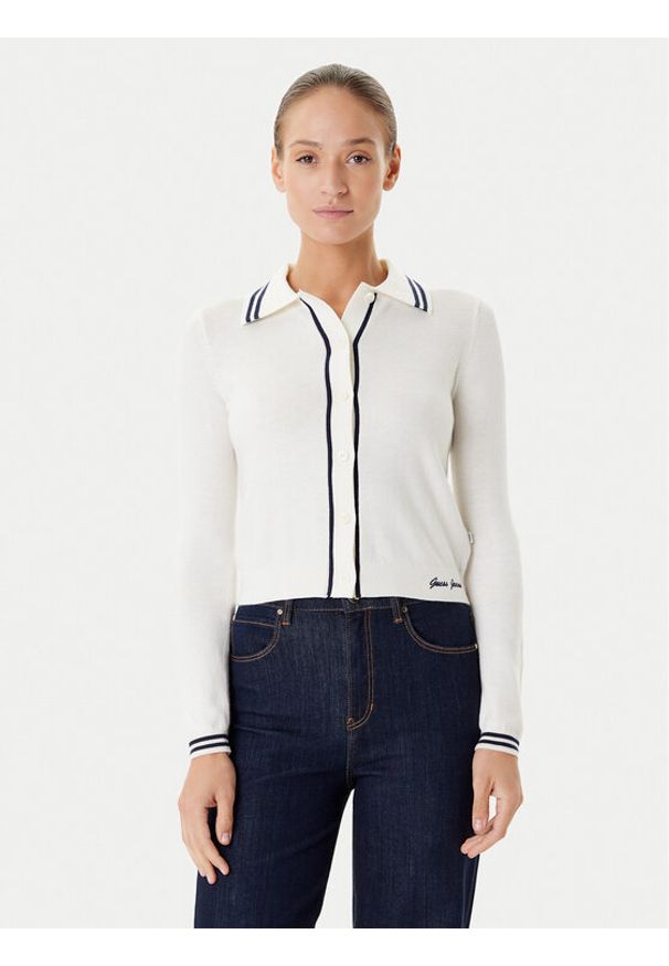 Guess Jeans Kardigan W5YR32 Z3HO2 Écru Regular Fit. Materiał: syntetyk