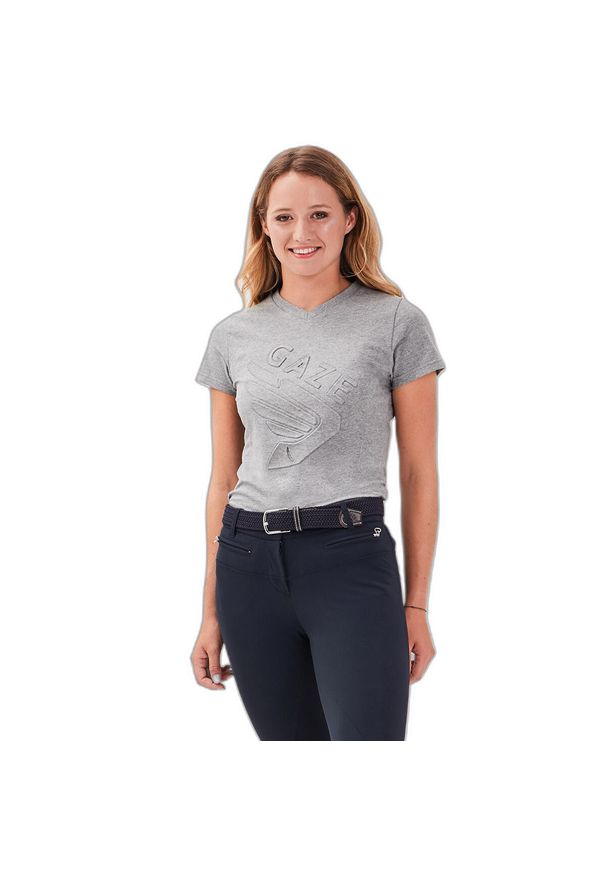GAZE - Koszulka damska Gaze Jazzie. Typ kołnierza: dekolt w kształcie V. Kolor: szary. Materiał: prążkowany. Długość rękawa: krótki rękaw. Długość: krótkie. Wzór: nadruk