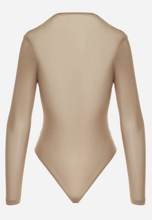 Born2be - Beżowe Body z Siateczki z Gorsetowymi Wstawkami i Głębokim Dekoltem Oraclea. Typ kołnierza: dekolt gorset. Kolor: beżowy. Styl: elegancki