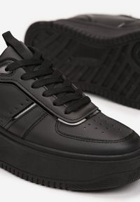 Renee - Czarne Sznurowane Sneakersy na Grubej Podeszwie Salsabil. Kolor: czarny. Materiał: materiał. Wzór: aplikacja. Obcas: na platformie #3