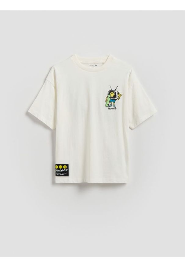 Reserved - T-shirt SmileyWorld® - złamana biel. Materiał: bawełna, dzianina