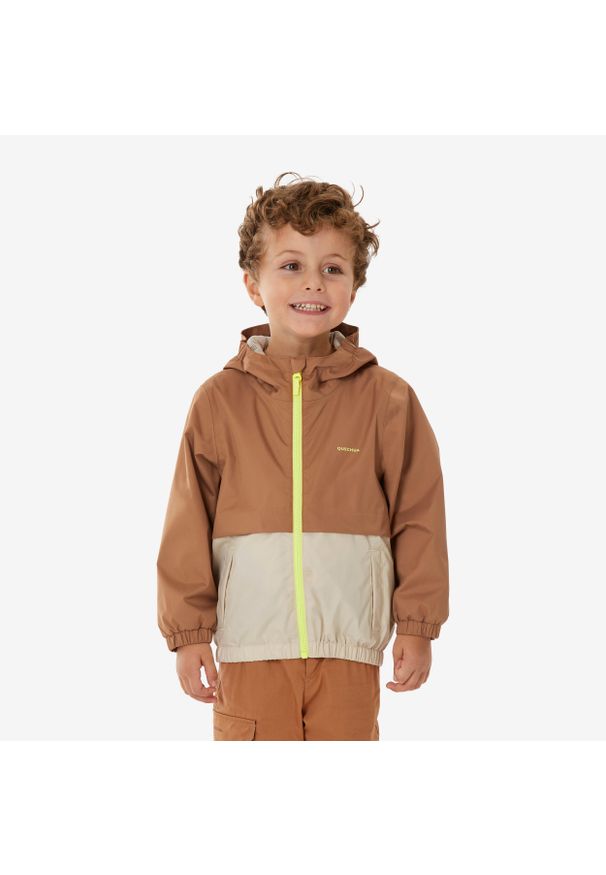 quechua - Kurtka turystyczna dla dzieci Quechua MH500 wodoodporna. Kolor: brązowy. Materiał: materiał, tkanina. Sezon: lato. Styl: sportowy. Sport: turystyka piesza