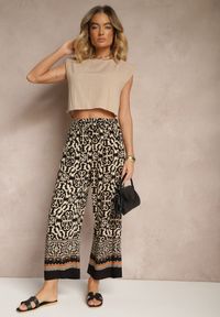 Renee - Czarne Szerokie Spodnie Culottes z Bawełny w Ornamentalny Print Lisanella. Okazja: na co dzień, na spacer. Kolor: czarny. Materiał: bawełna. Wzór: nadruk. Styl: casual, elegancki #5