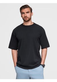 Ombre Clothing - Bawełniany męski t-shirt LOOSE FIT z okrągłym dekoltem – czarny V1 - Rozmiar: XL. Okazja: na co dzień. Kolor: czarny. Materiał: bawełna. Styl: casual, klasyczny
