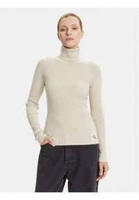 Calvin Klein Jeans Golf LV047D350G Beżowy Regular Fit. Typ kołnierza: golf. Kolor: beżowy. Materiał: bawełna