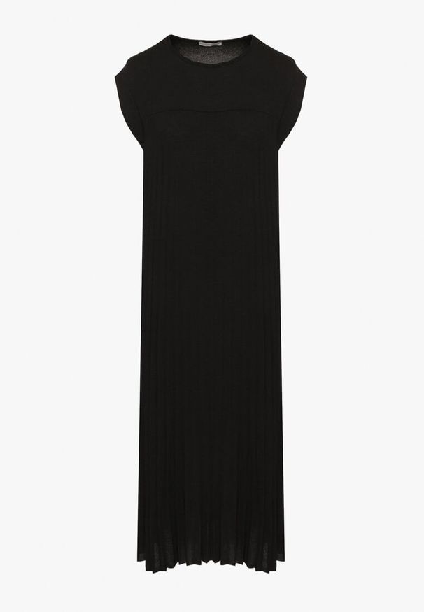 Born2be - Czarna Plisowana Sukienka Mavence. Okazja: na co dzień. Kolor: czarny. Wzór: nadruk. Styl: casual, klasyczny