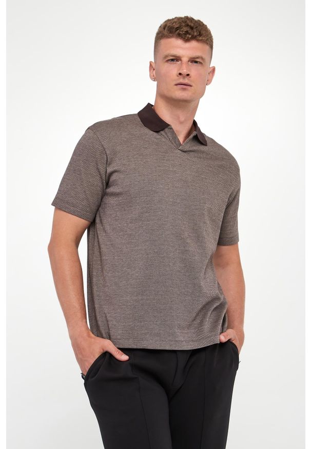 Emporio Armani - Polo męskie w jodełkę EMPORIO ARMANI. Typ kołnierza: polo. Wzór: jodełka