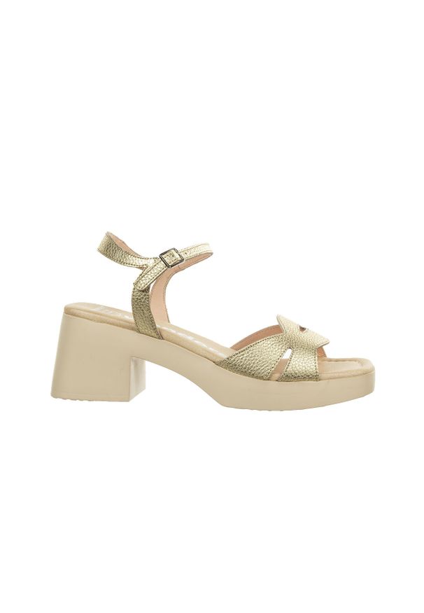 Sandały Wonders D-1021 Platino 138029, Złoty, Skóra naturalna - 40. Okazja: na co dzień. Zapięcie: pasek. Kolor: złoty. Materiał: materiał, syntetyk. Wzór: paski. Obcas: na obcasie. Styl: casual. Wysokość obcasa: średni
