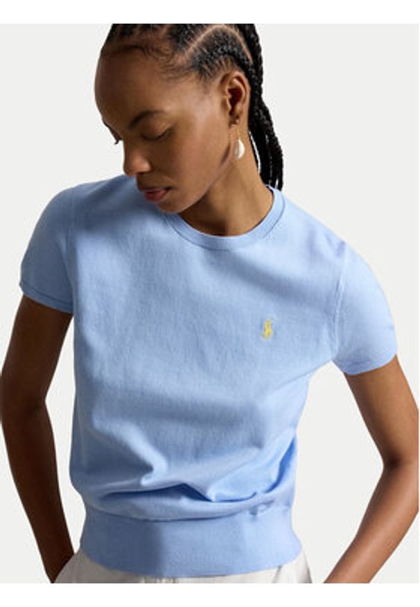 Polo Ralph Lauren T-Shirt 211971872504 Niebieski jasny Slim Fit. Typ kołnierza: polo. Kolor: niebieski. Materiał: bawełna