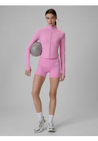 4f - 4F Bluza treningowa slim szybkoschnąca damska - różowa M. Okazja: na co dzień. Typ kołnierza: kołnierzyk stójkowy. Kolor: różowy. Materiał: skóra. Styl: casual, sportowy #2