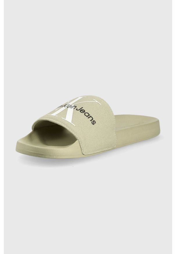 Calvin Klein Jeans klapki Slide Monogram męskie kolor szary. Kolor: szary. Materiał: materiał. Obcas: na obcasie. Wysokość obcasa: niski