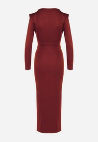 Born2be - Bordowa Elegancka Sukienka z Trenem i Rozcięciem Atissa. Okazja: na imprezę. Kolor: czerwony. Wzór: aplikacja. Styl: elegancki #7