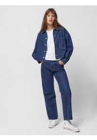 outhorn - Koszula oversize jeansowa damska - granatowa. Kolor: niebieski. Materiał: jeans. Długość rękawa: długi rękaw. Długość: krótkie #1
