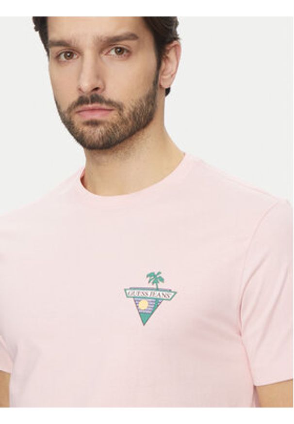 Guess Jeans T-Shirt M5GI55 K8FQ4 Różowy Regular Fit. Kolor: różowy. Materiał: bawełna